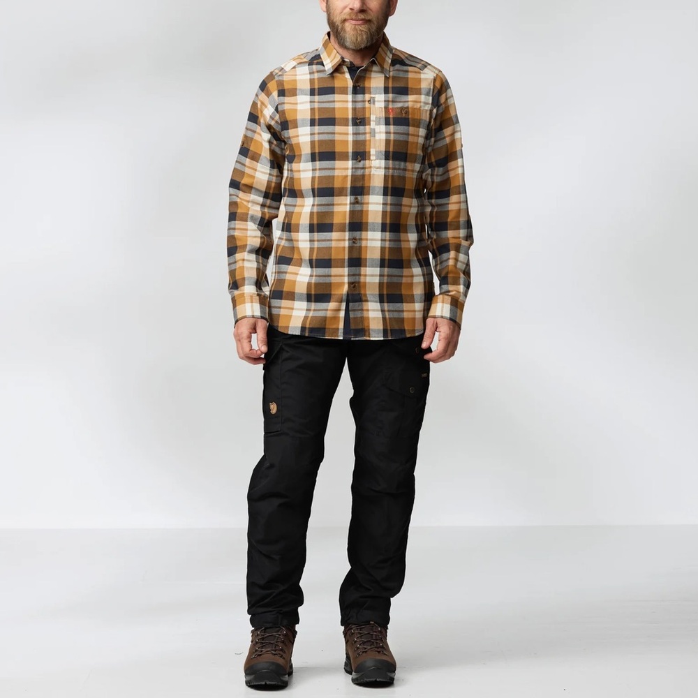 Men’s Fjaallraven Fjallglim Buckwheat Brown-Dark Navy Relaxed Shirt Size XS